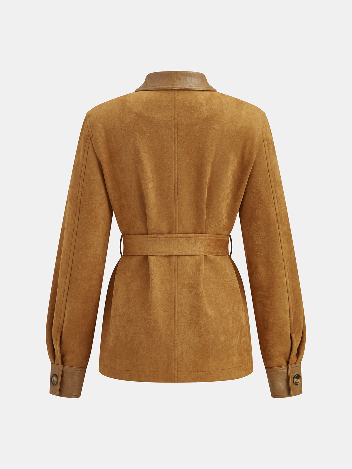 Jacke mit Gürtel in Wildlederoptik und Kunstleder-Einsätzen