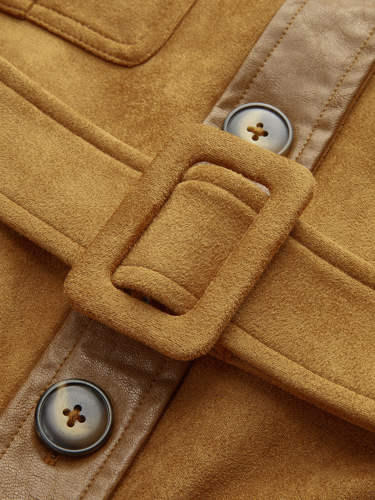 Faux Leather Panel Belted Suede Effect Jacket