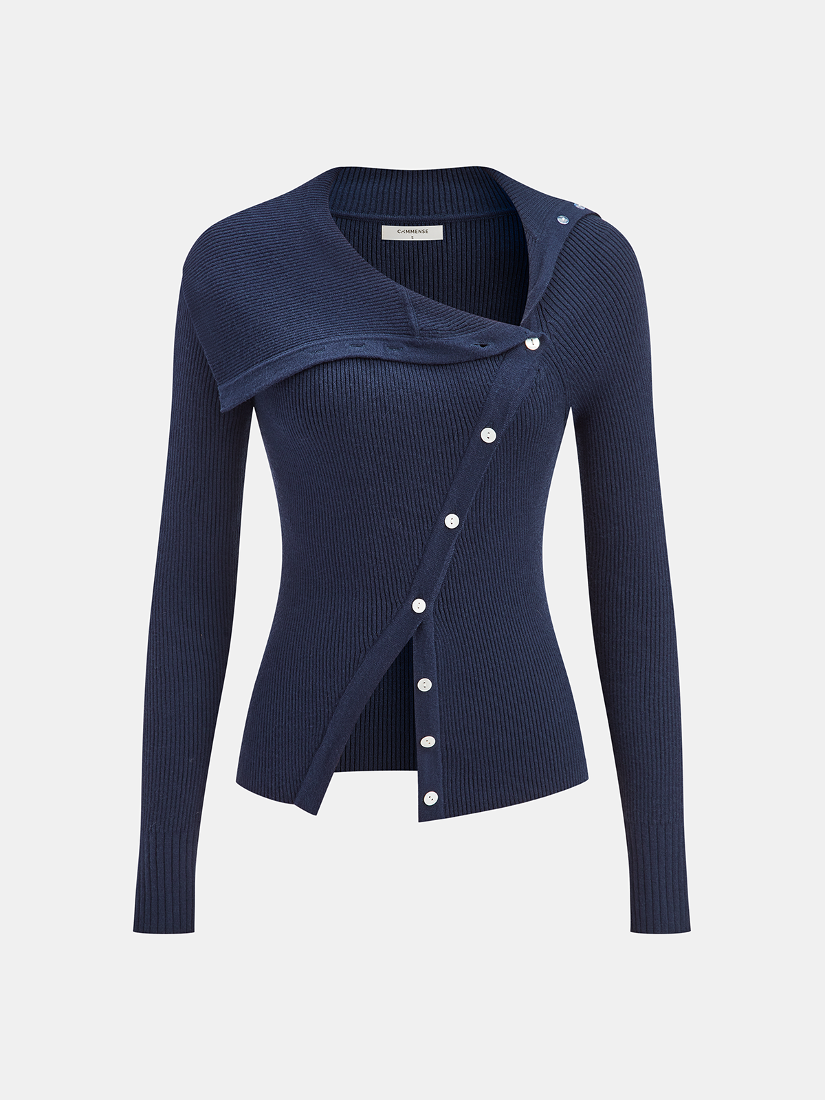 Haut en maille à revers asymétrique et boutons sur le devant