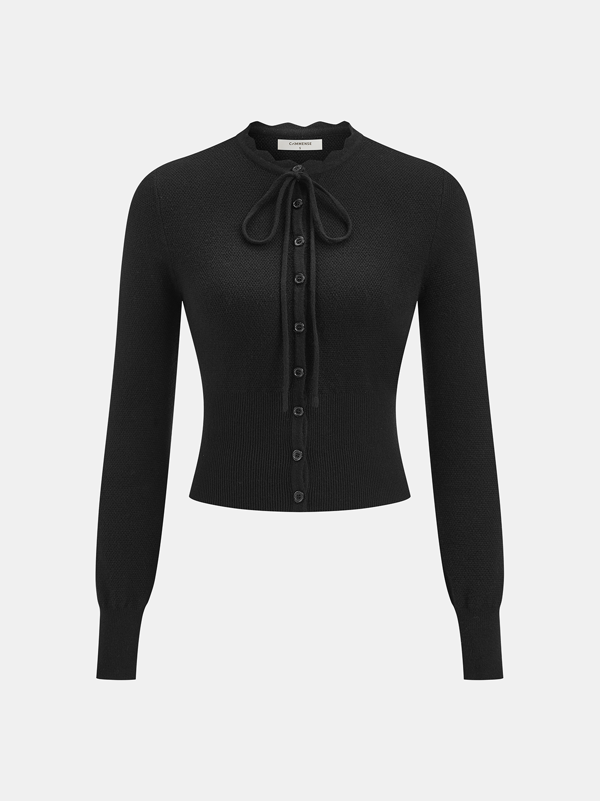 Tie Neck Button Fitted Cardigan