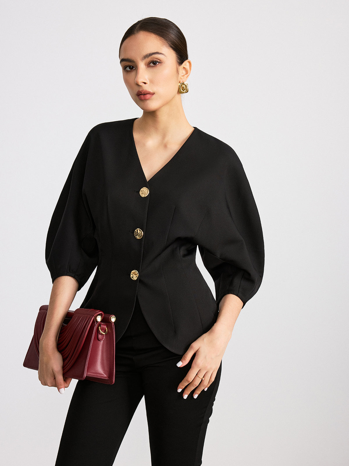 V-Neck Batwing Sleeve Blouse