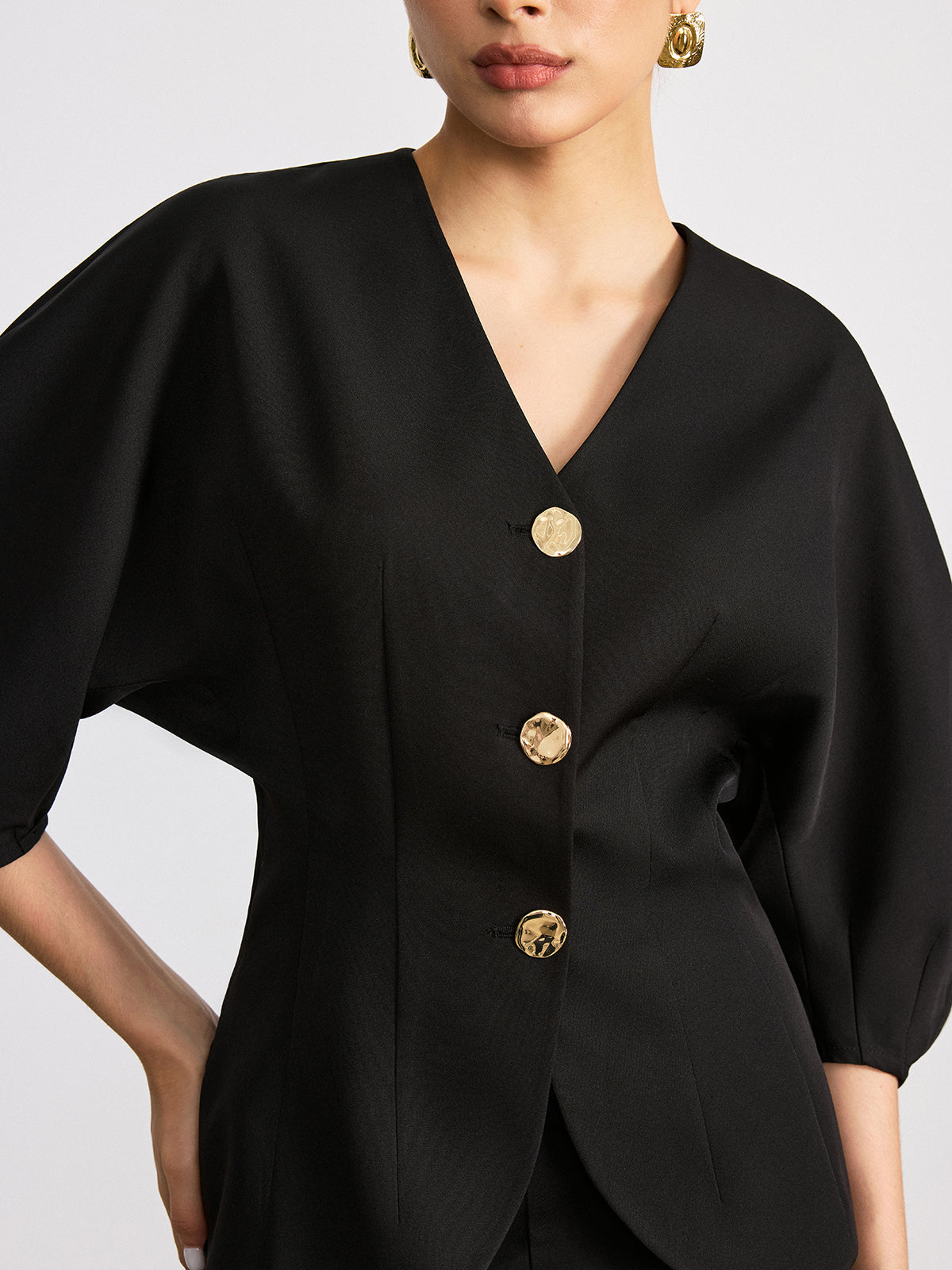 V-Neck Batwing Sleeve Blouse