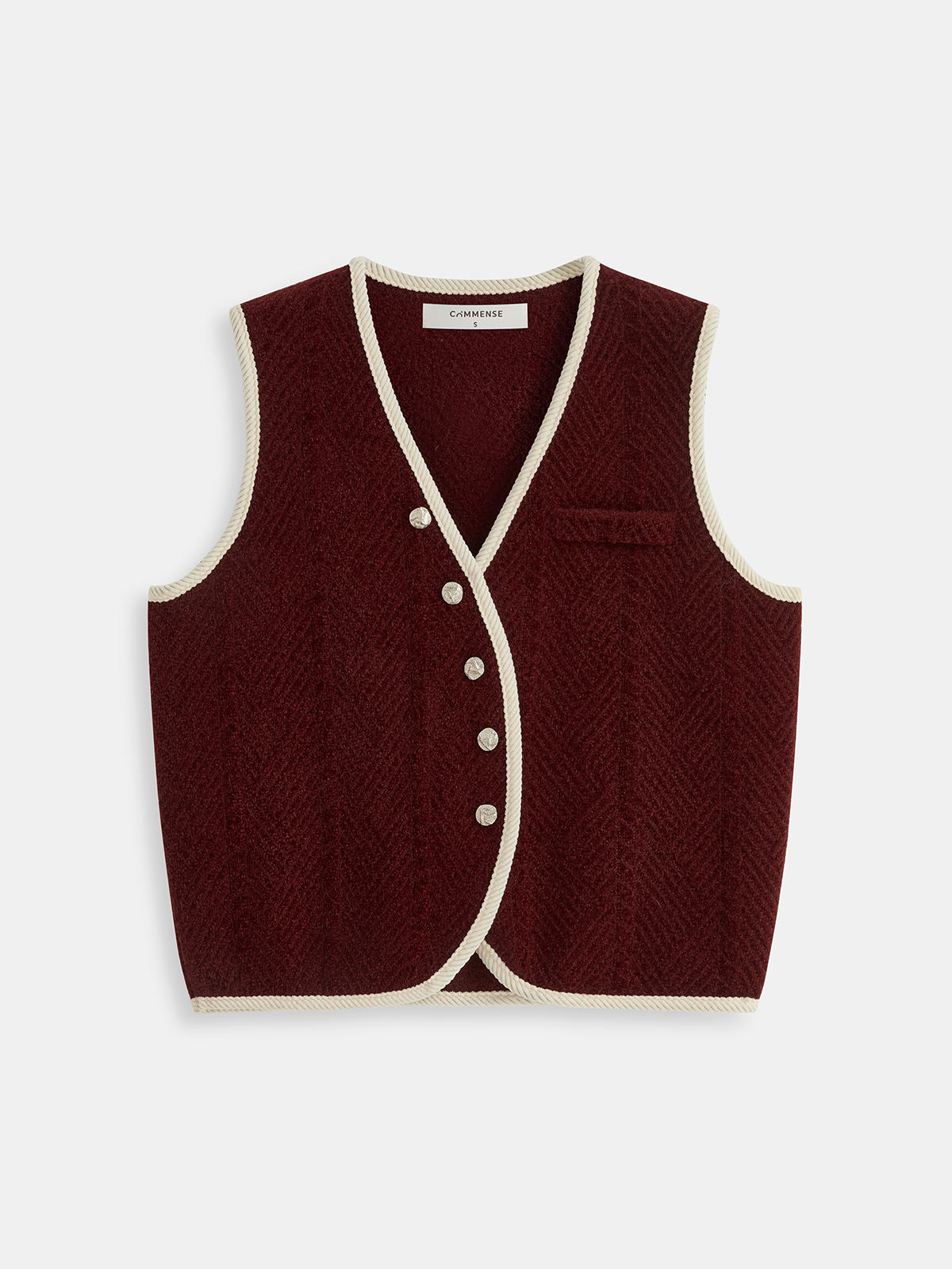 Curved Contrast Trim Chenille Blend Vest