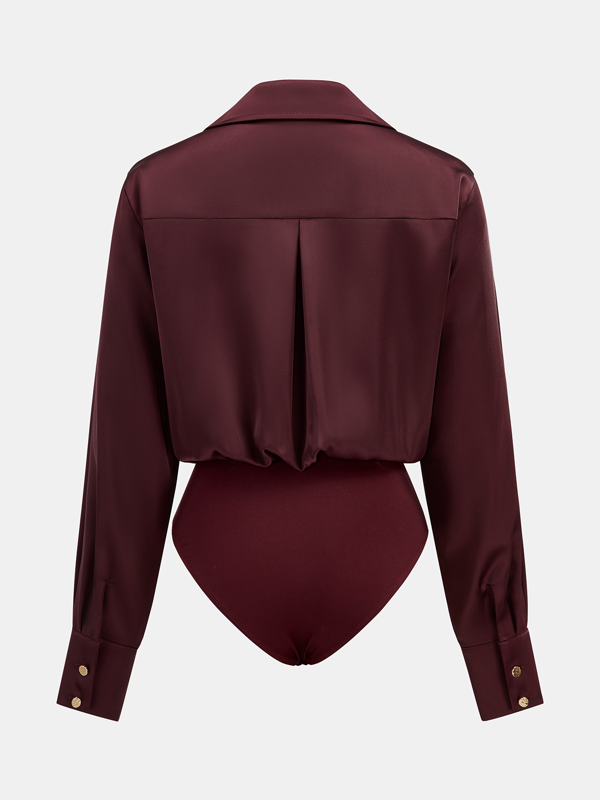 Collared Draped Satin Long Sleeve Bodysuit