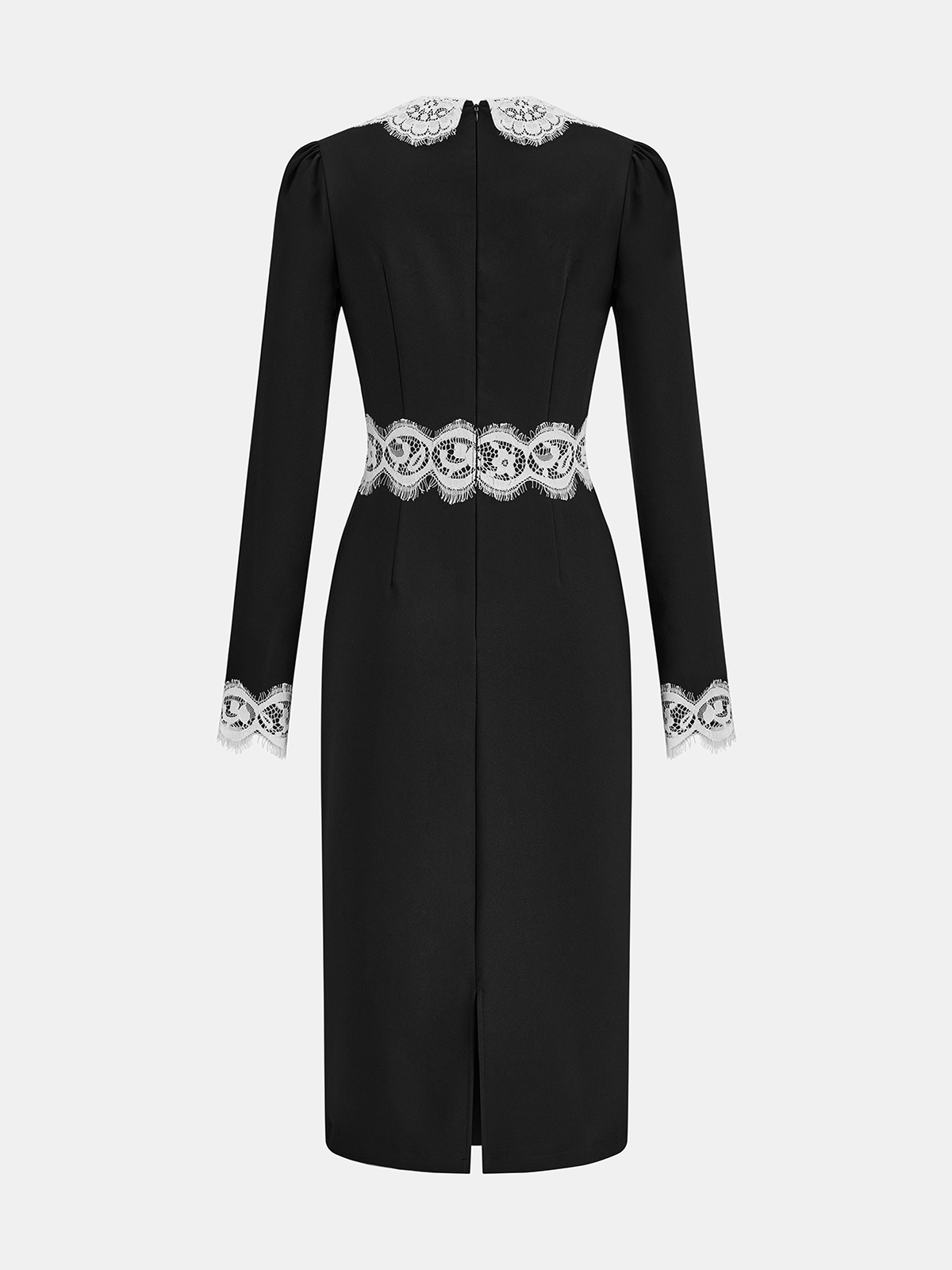 Lace Paneled Collared Long Sleeve Midi Dress