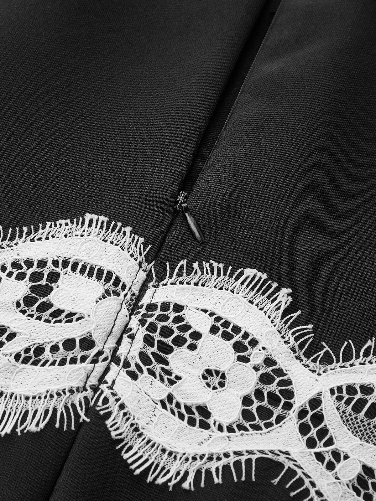 Lace Paneled Collared Long Sleeve Midi Dress