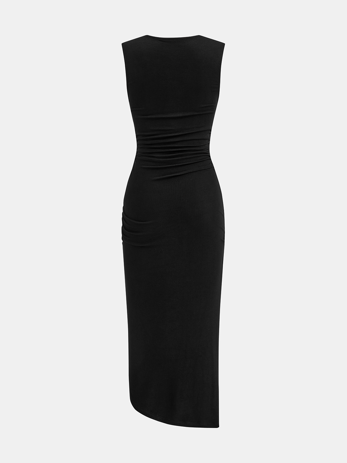 Robe longue sans manches froncée à ceinture décorative