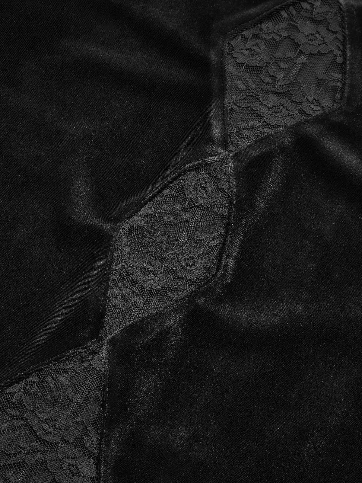 Robe longue maxi en velours à empiècements de dentelle et manches longues