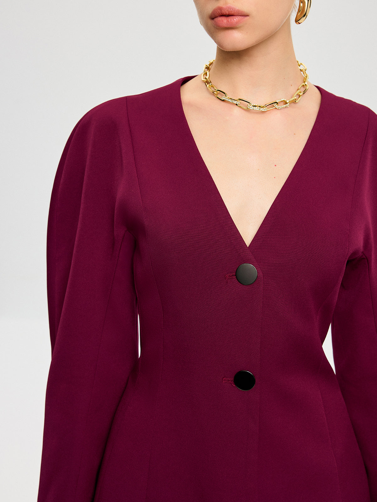 Blazer col V à manches bouffantes