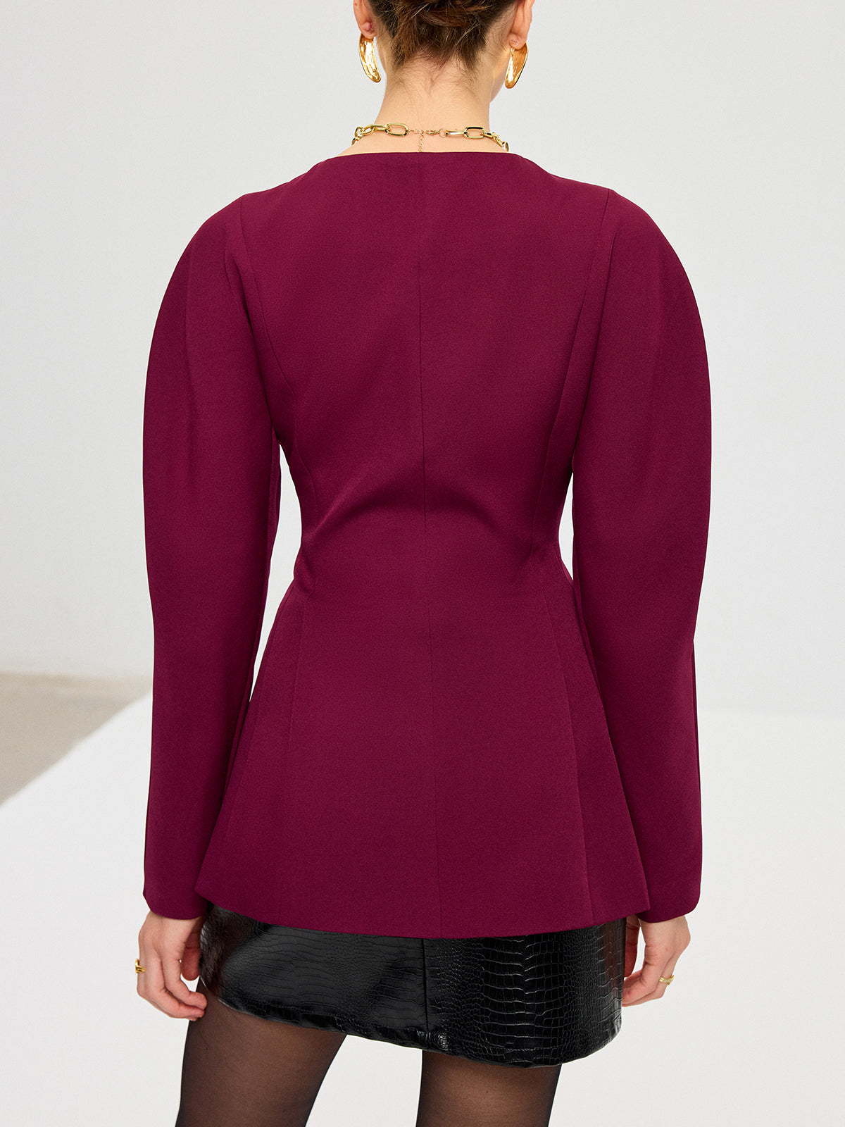 Blazer col V à manches bouffantes