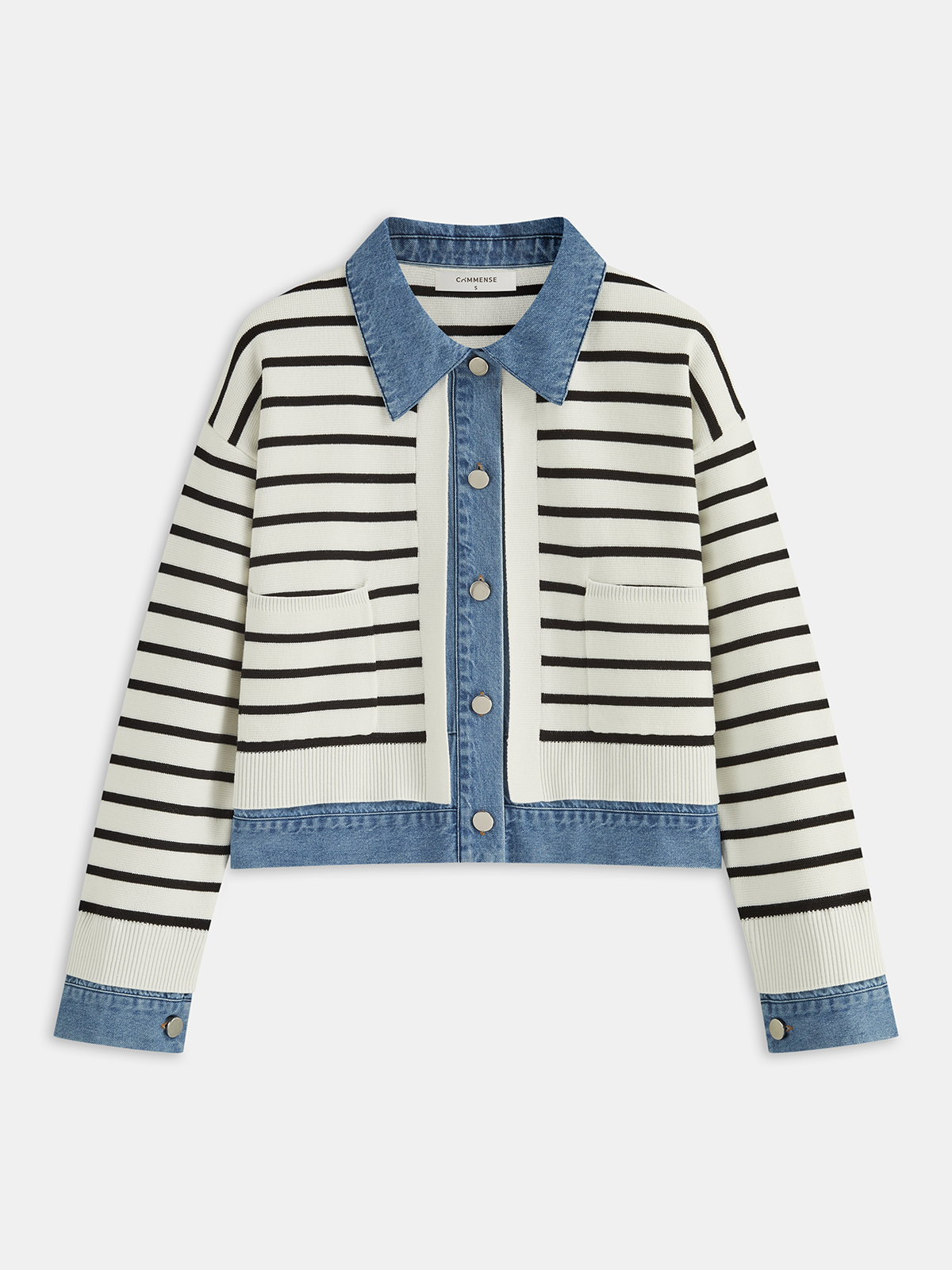 Denim Panel Striped Knit Shirt