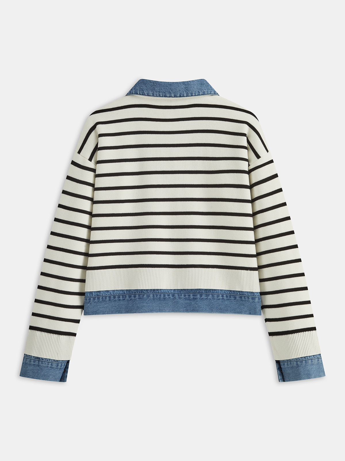 Denim Panel Striped Knit Shirt