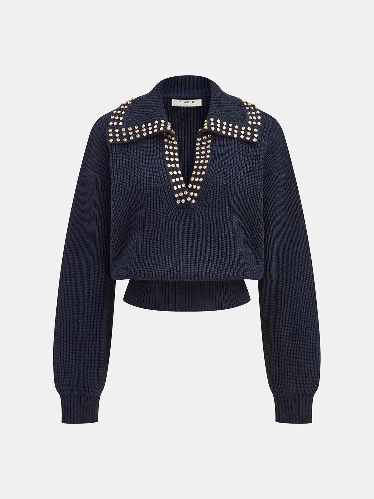 Pull en V en laine mélangée avec col clouté