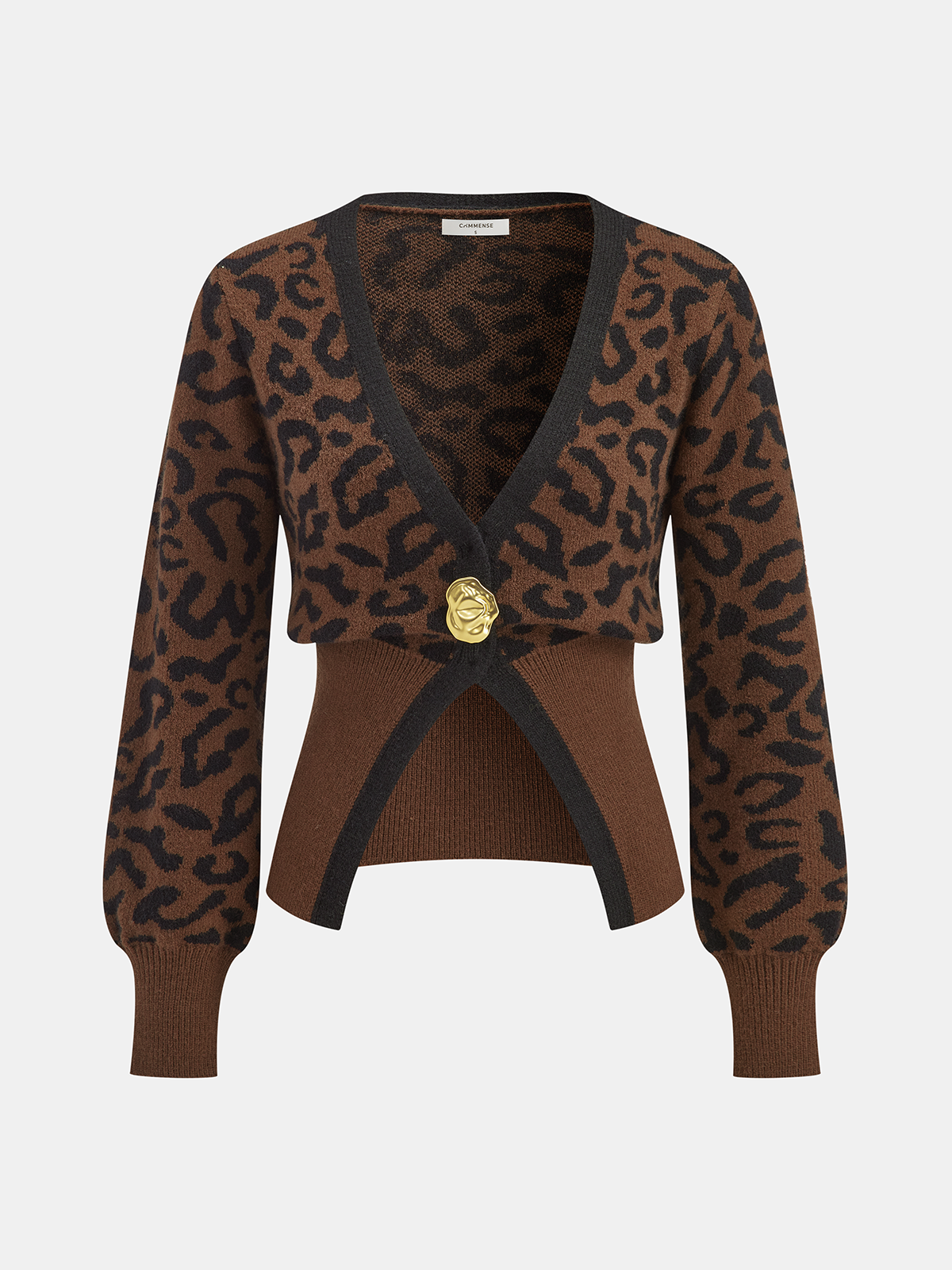 Metal Button Leopard Print Knit Top