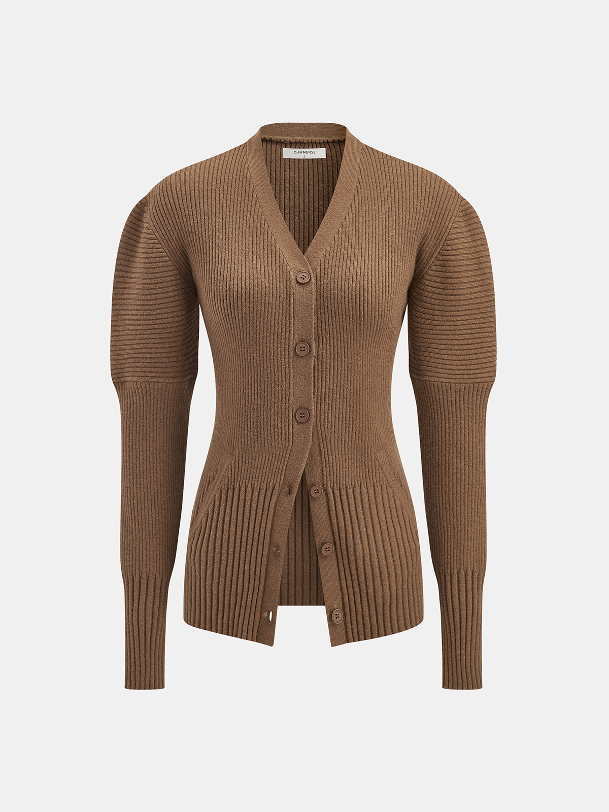 Puff Sleeve Ribbed V-Neck Cardigan