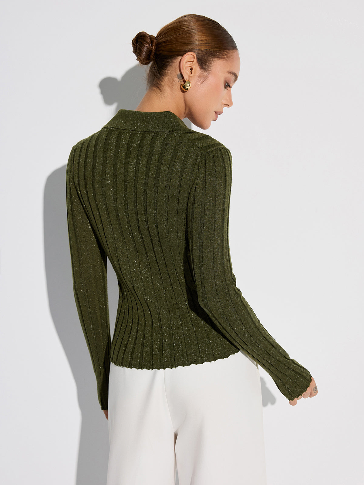 Chandail en tricot texturé de laine mélangée à col boutonné