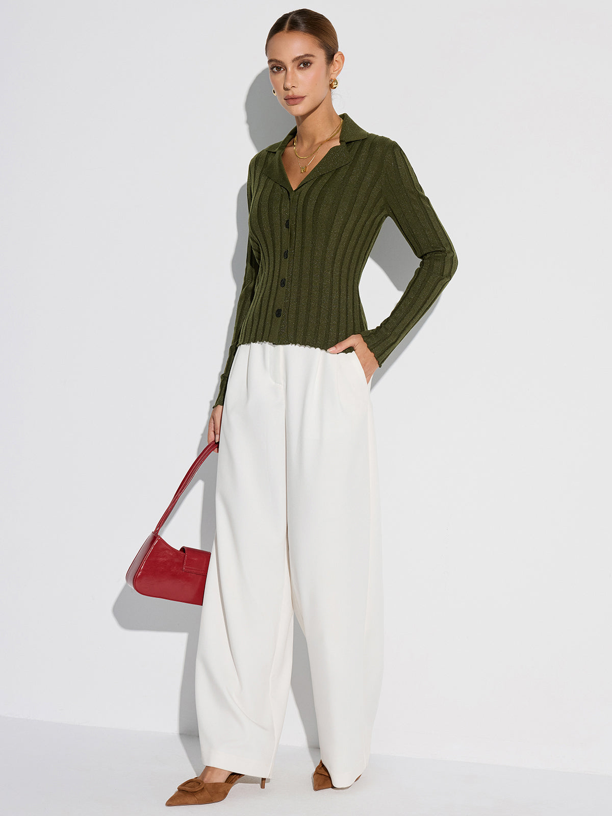 Collared Textured Button Wool Blend Sweater