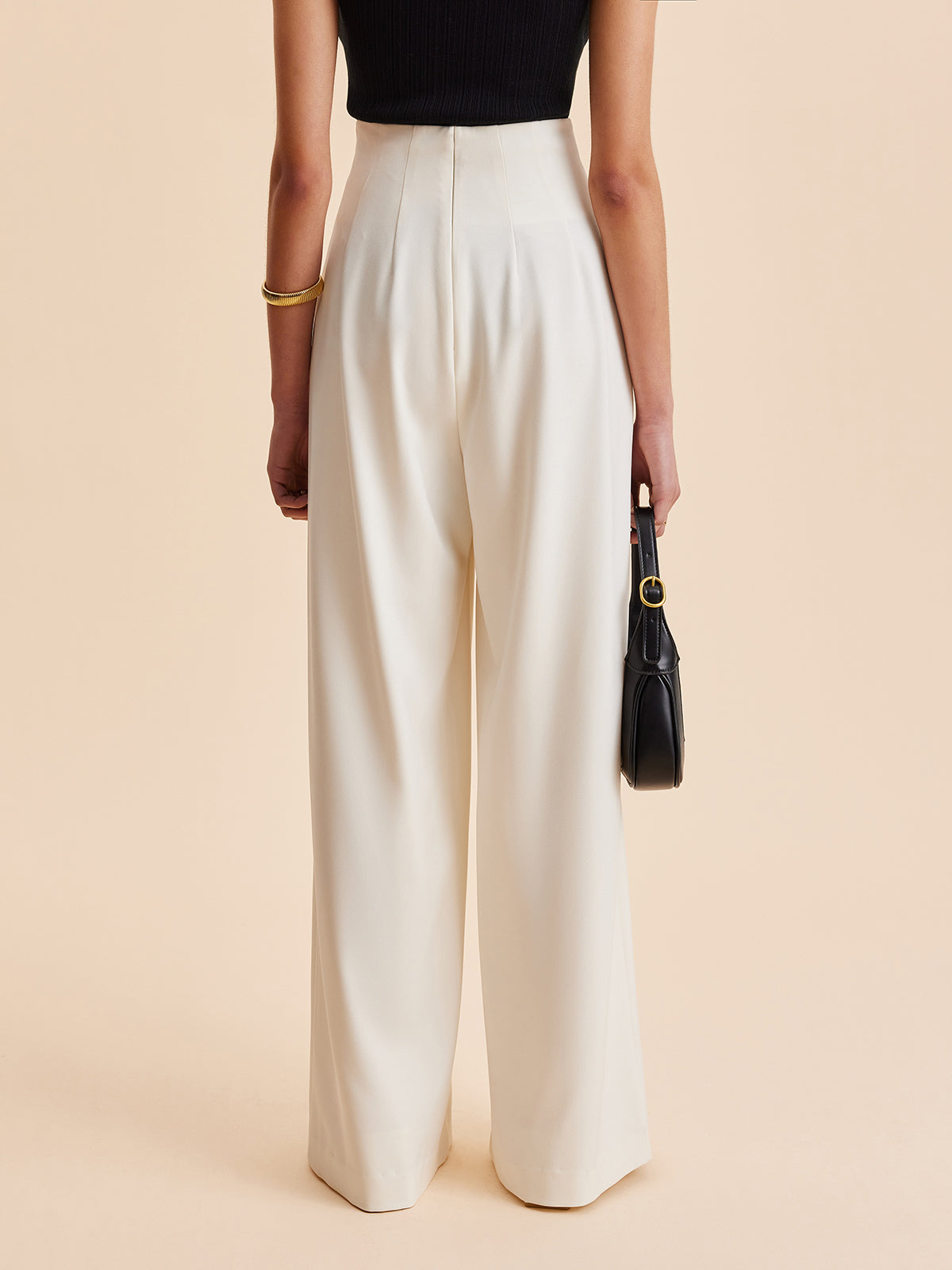 Verzierte High-Waist Hose mit weitem Bein