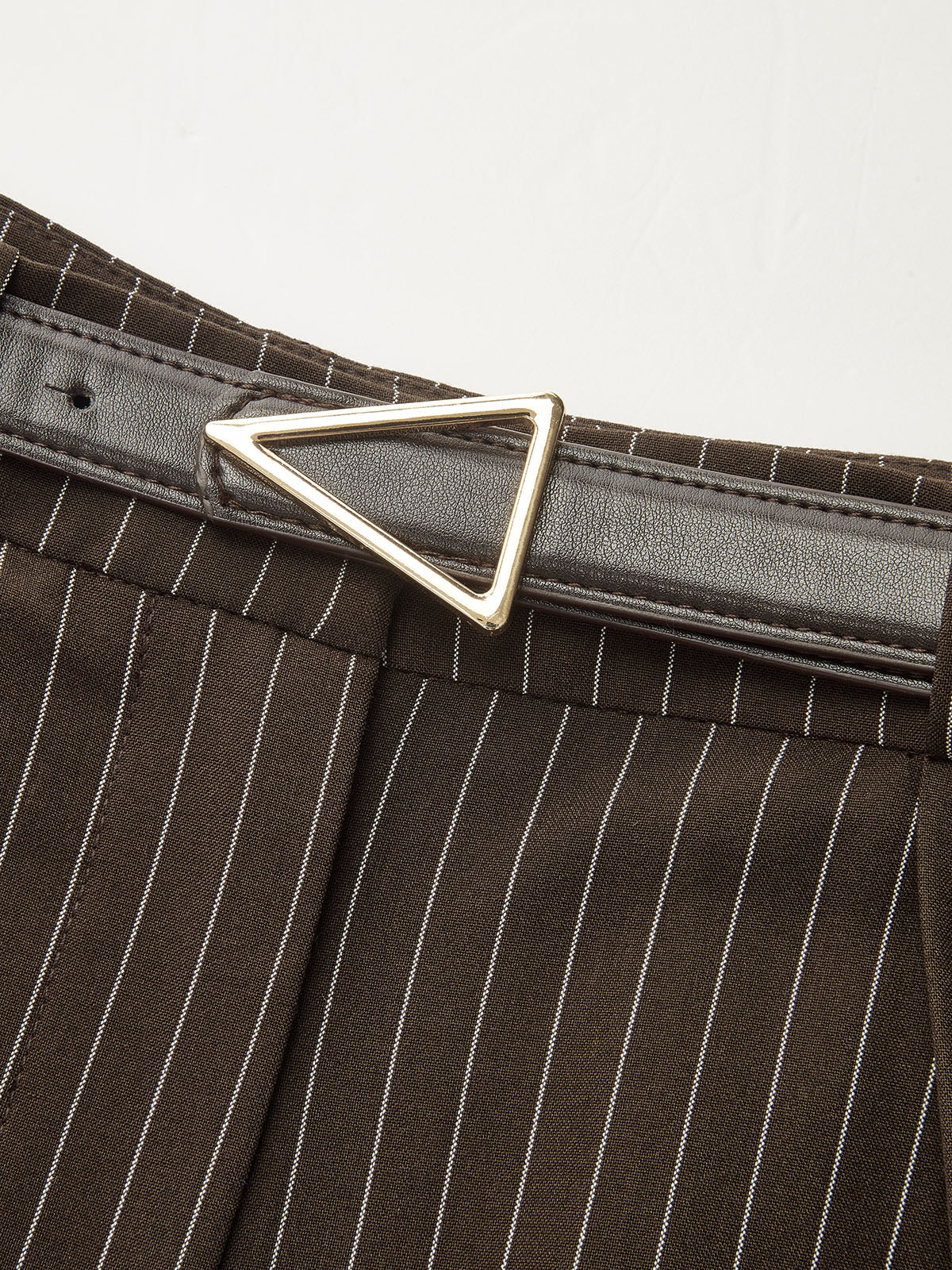 Mid-Waist Pinstripe Belted Pants