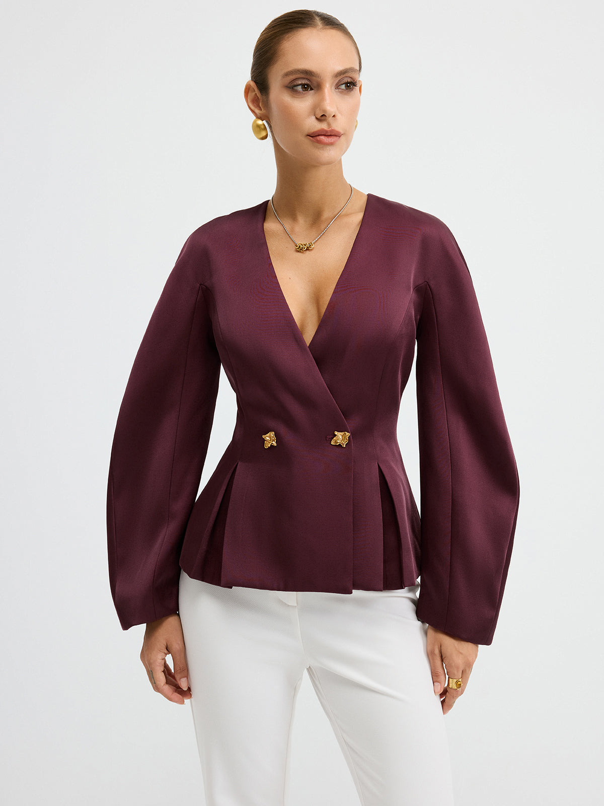 Blazer mit Metallknöpfen, Puffärmeln und Schößchen