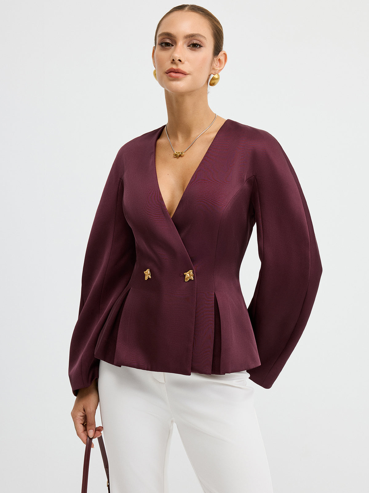 Blazer mit Metallknöpfen, Puffärmeln und Schößchen