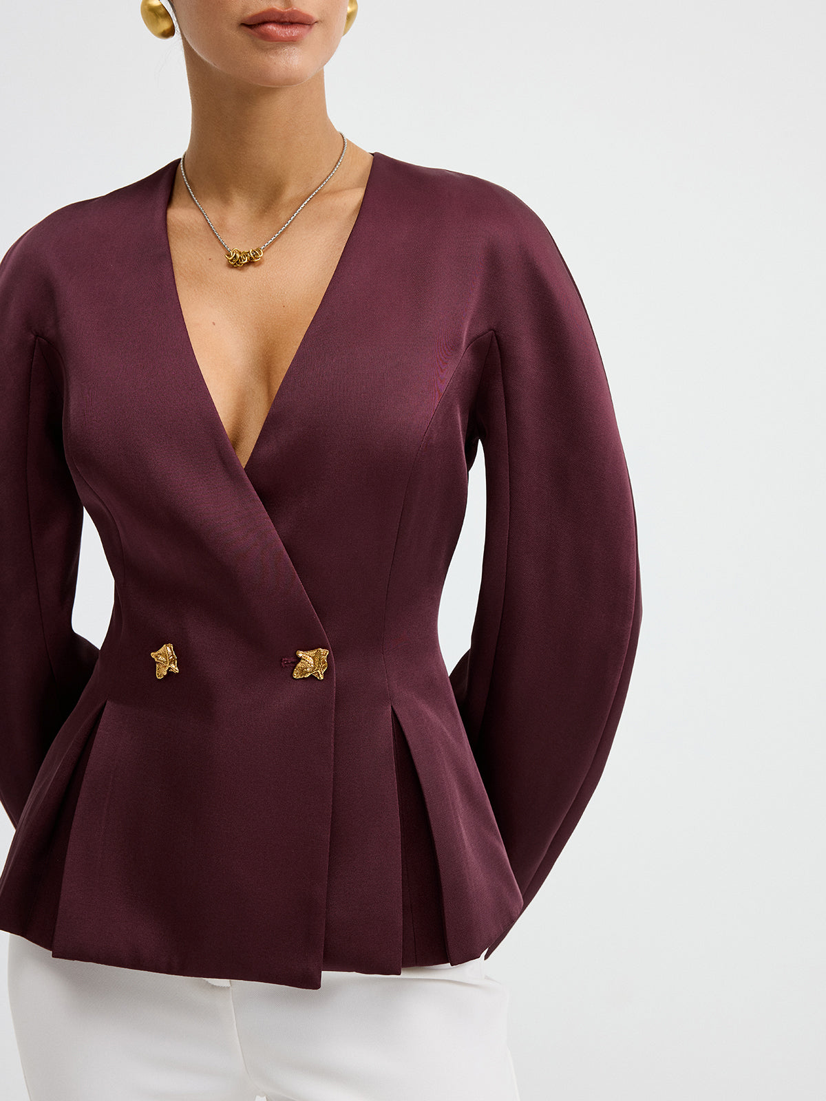 Blazer mit Metallknöpfen, Puffärmeln und Schößchen
