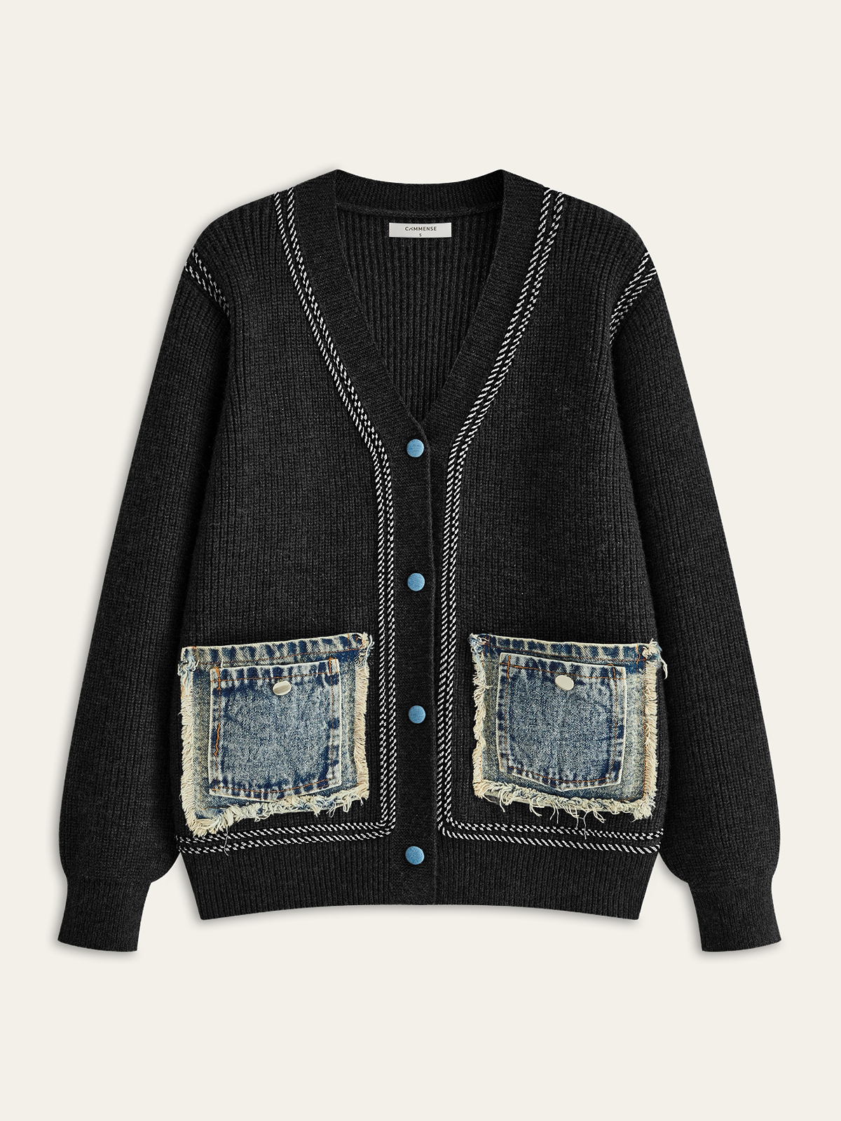 Cardigan mit kontrastfarbenem Besatz aus Denim