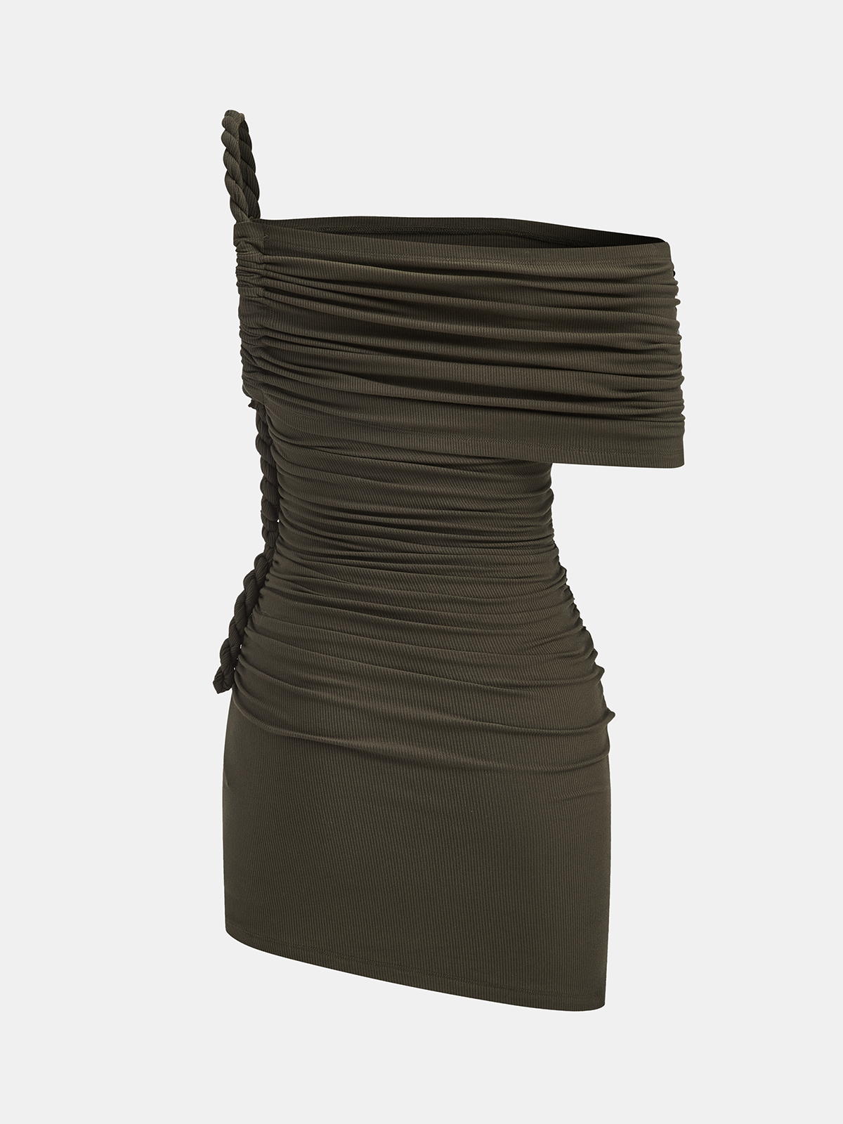 Braided Rope One-Shoulder Ruched Mini Dress