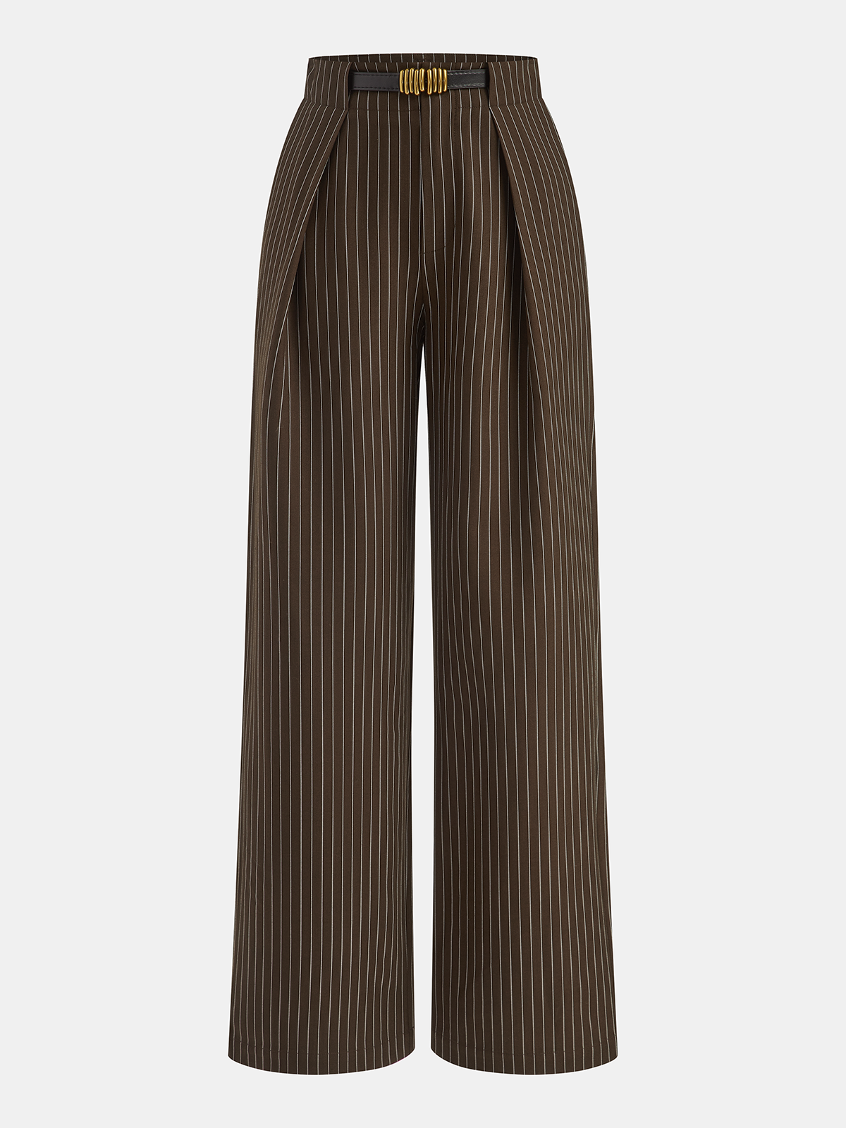 Gestreifte Bundfaltenhose mit Gürtel