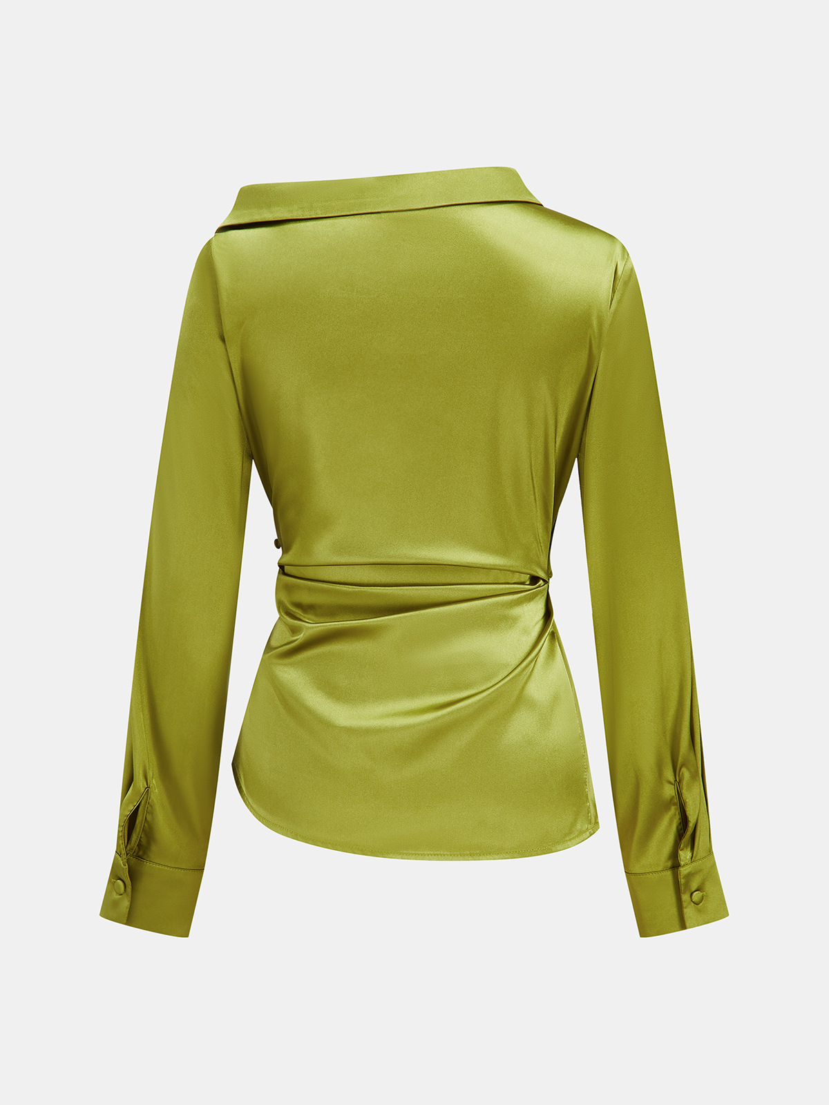 Satin Asymmetrical Collar Wrap Shirt with Side Buttons