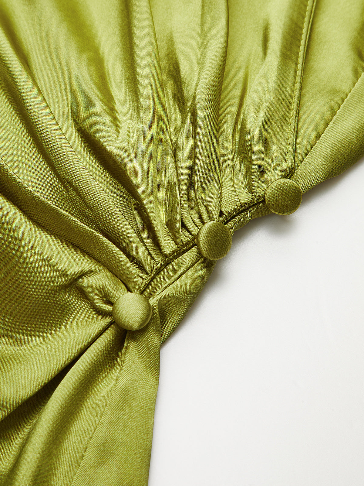 Satin Asymmetrical Collar Wrap Shirt with Side Buttons