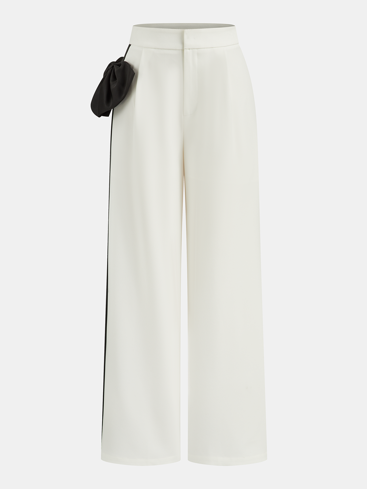 Contrast Bow Asymmetrical Wide-Leg Pants