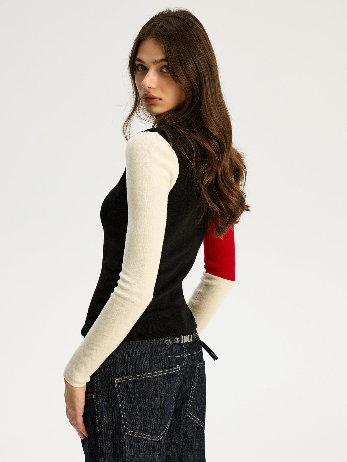 Pull col montant color block