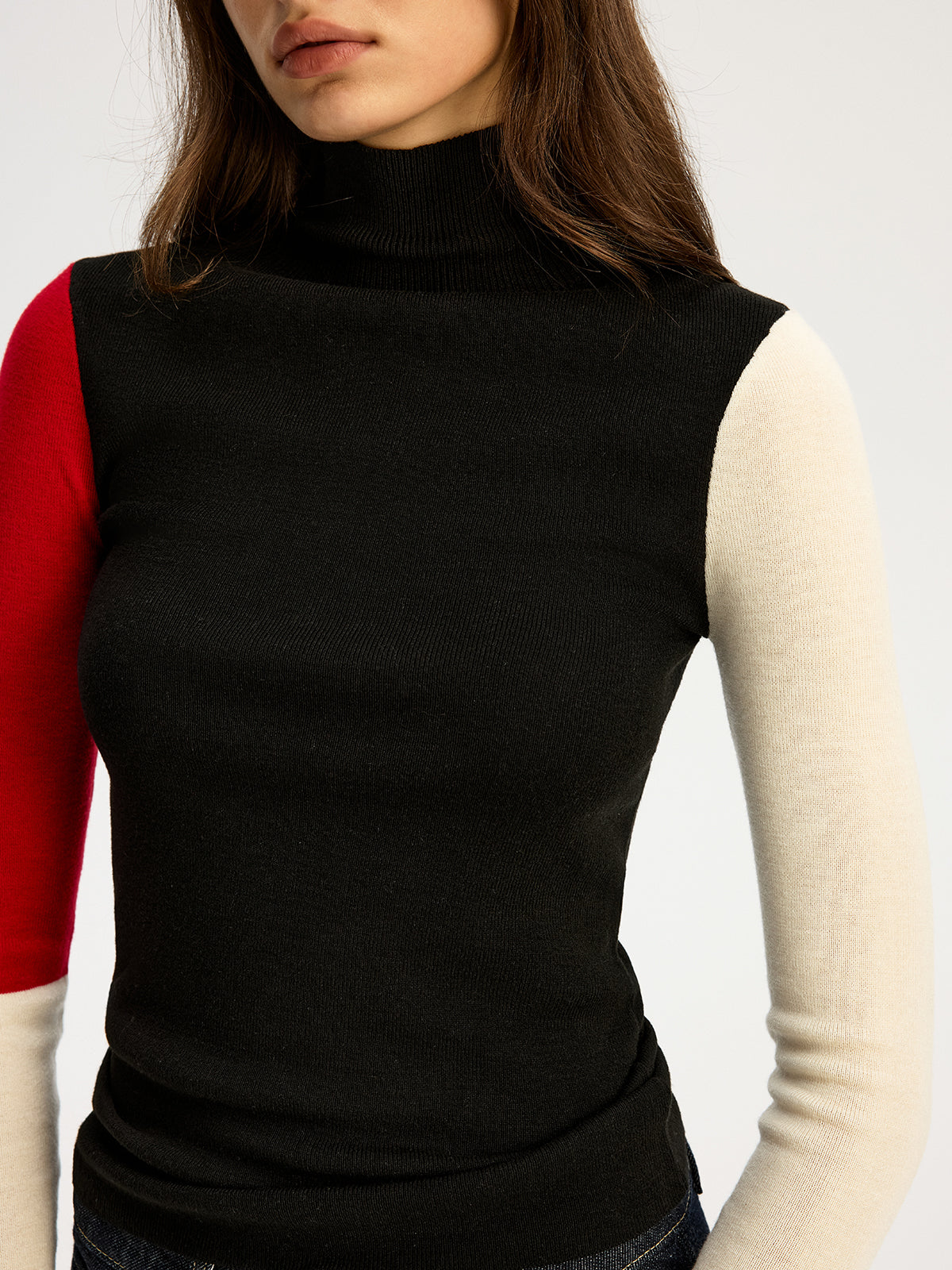 High Neck Color Block Sweater
