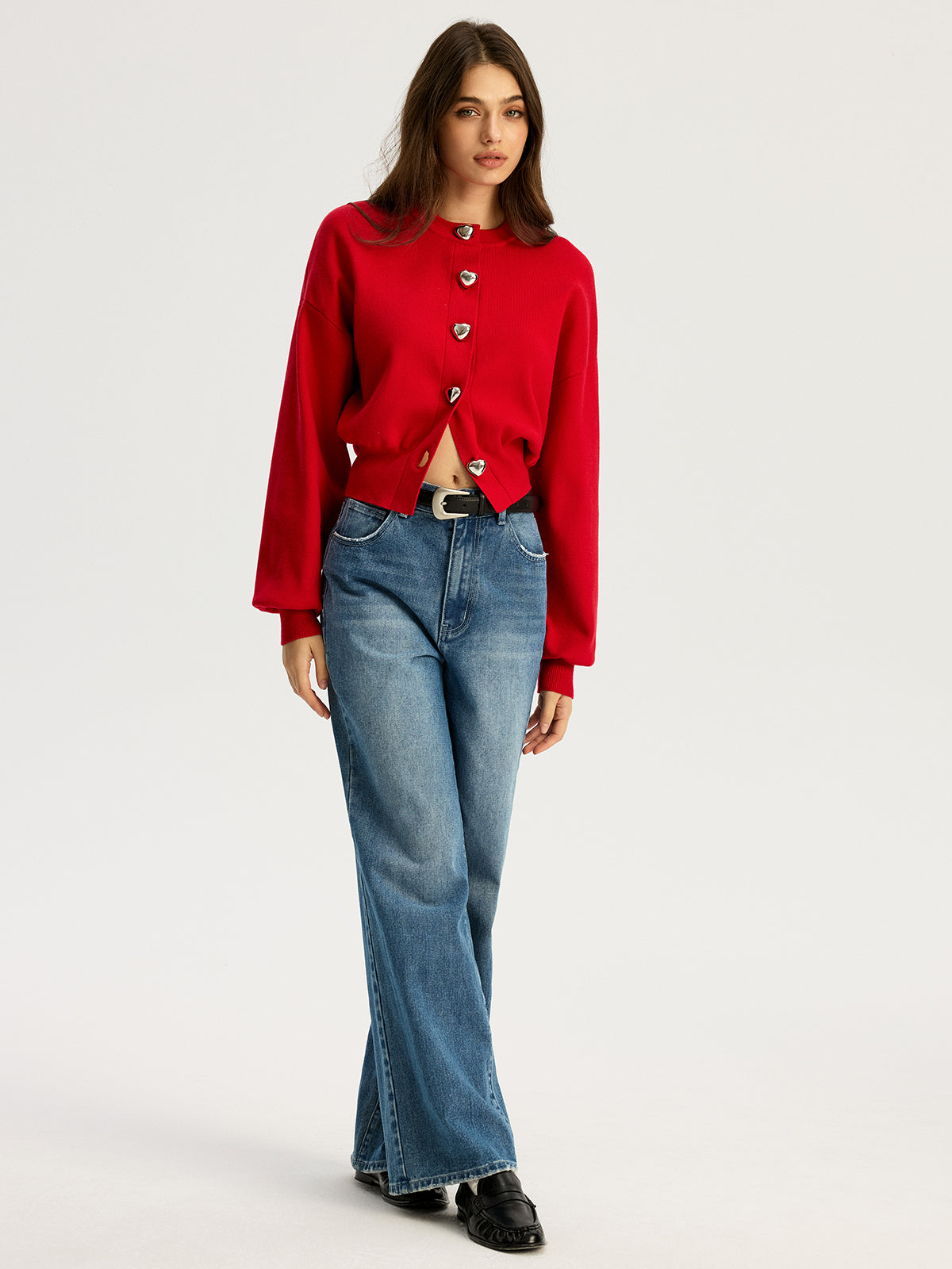 Heart Shape Button Sweater