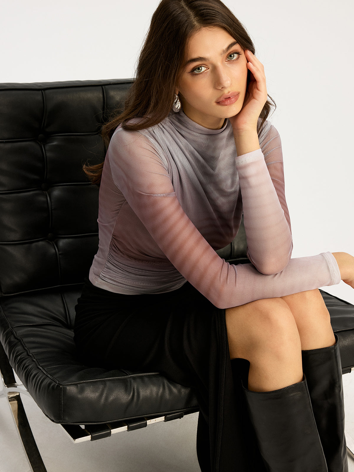 Gradient Mesh Long Sleeve Top