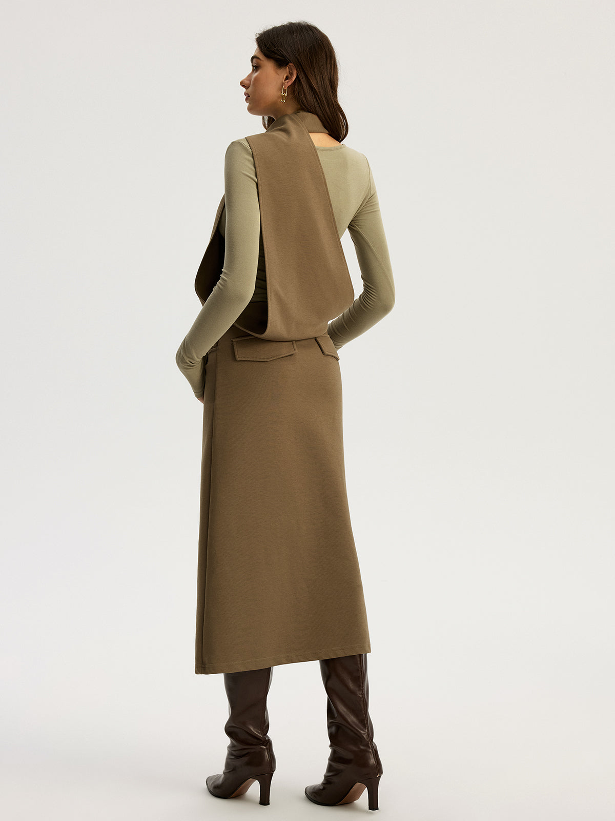 Robe longue 2 en 1 à manches longues, col halter et ceinture