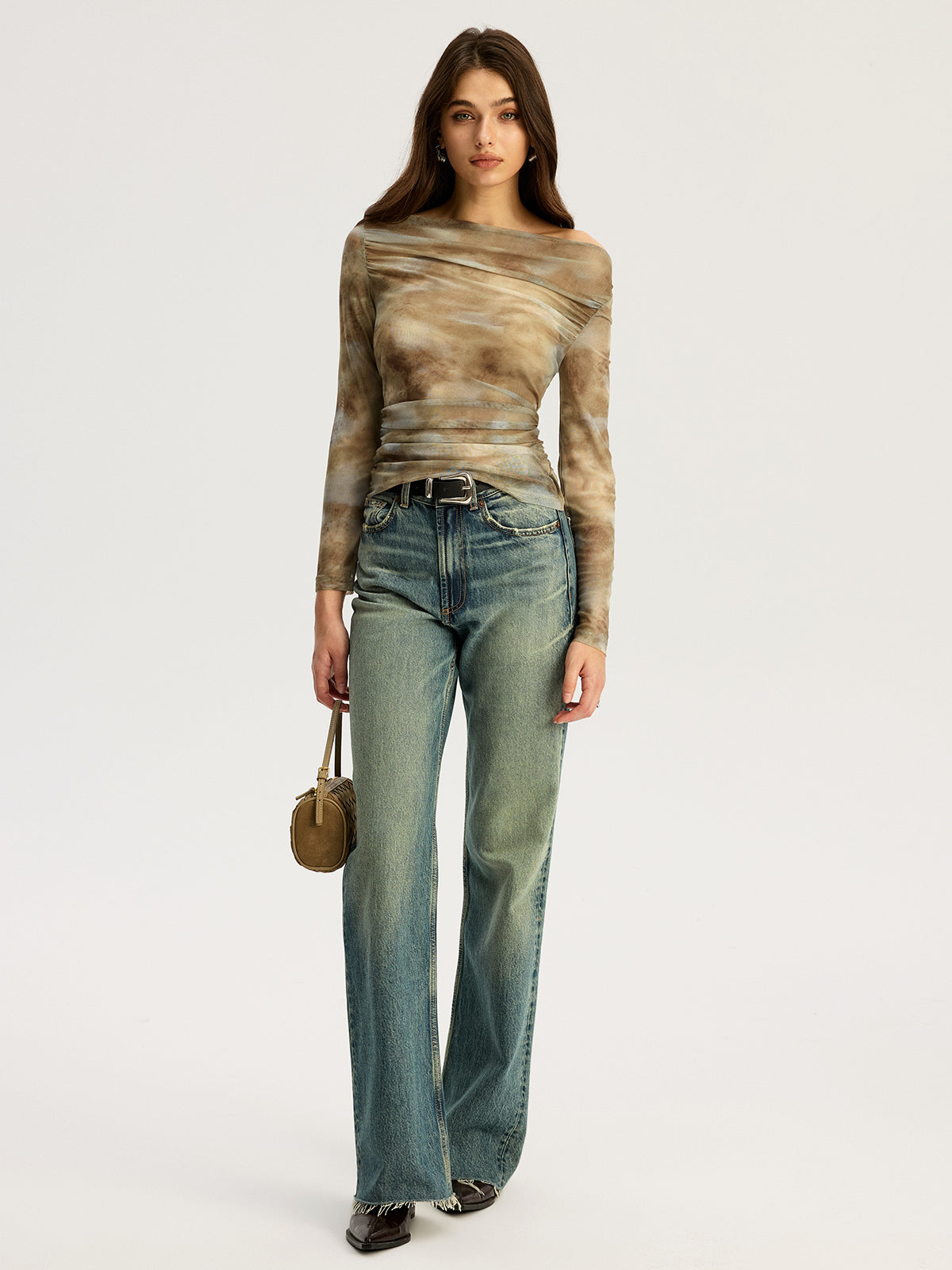 Tie Dye Print Off-shoulder Long Sleeve Top