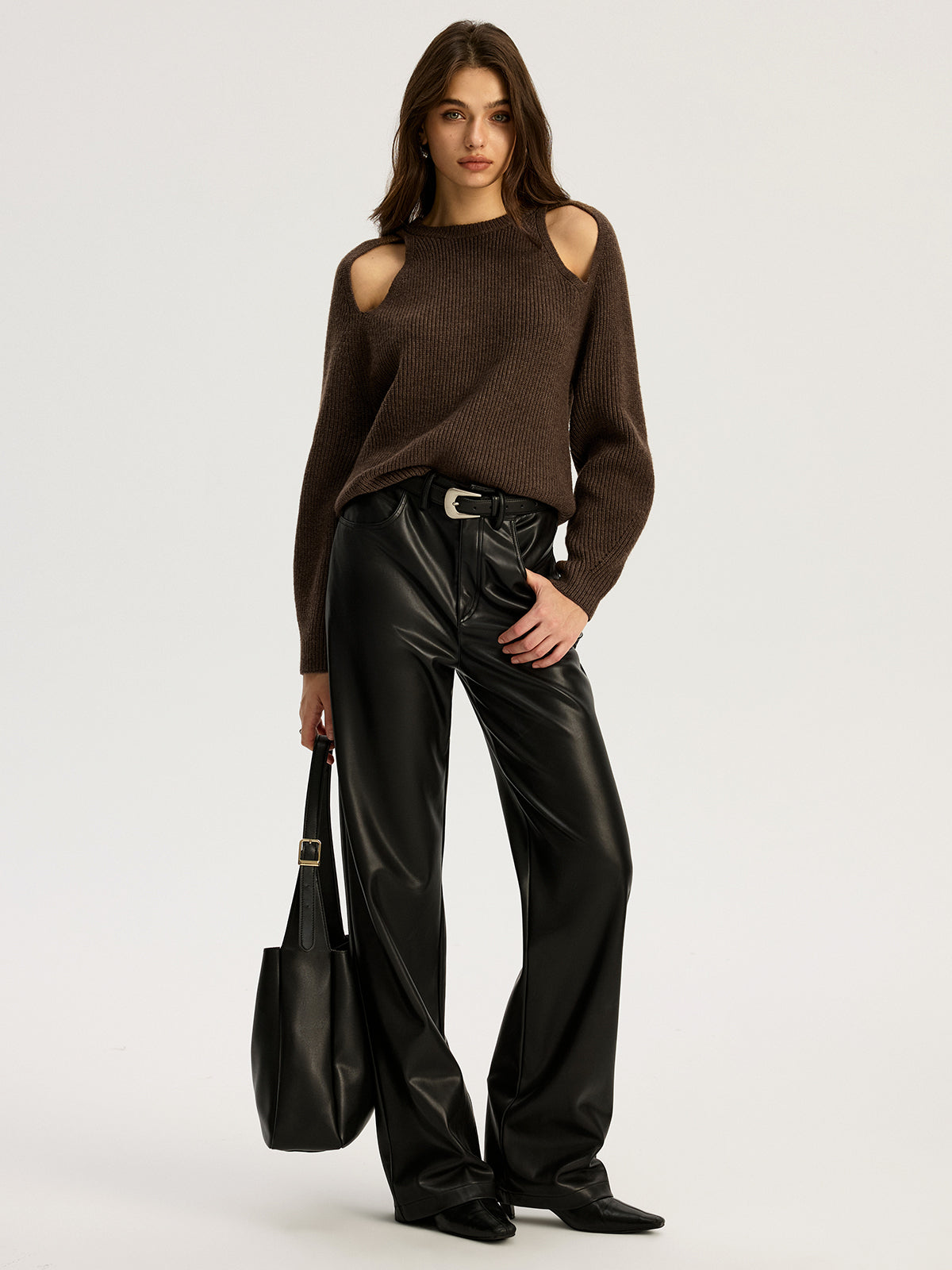 Cut-out Ribbed Knit Sweater