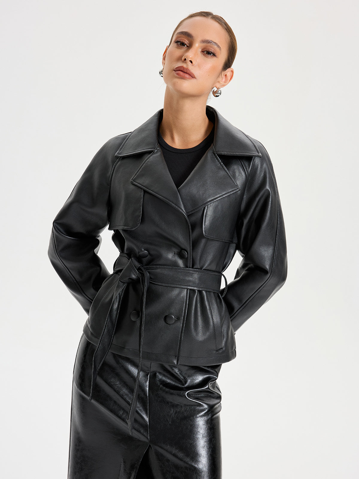 Belted PU Leather Jacket