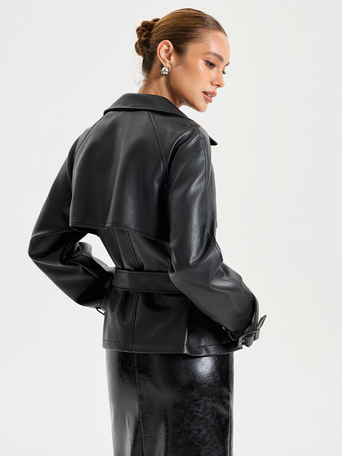 Belted PU Leather Jacket