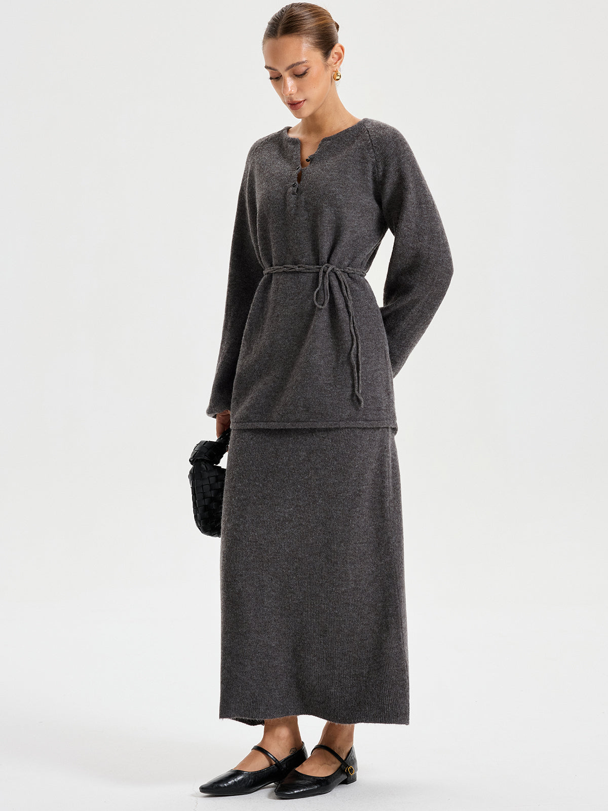 Minimal Tie Front Sweater Co-ords