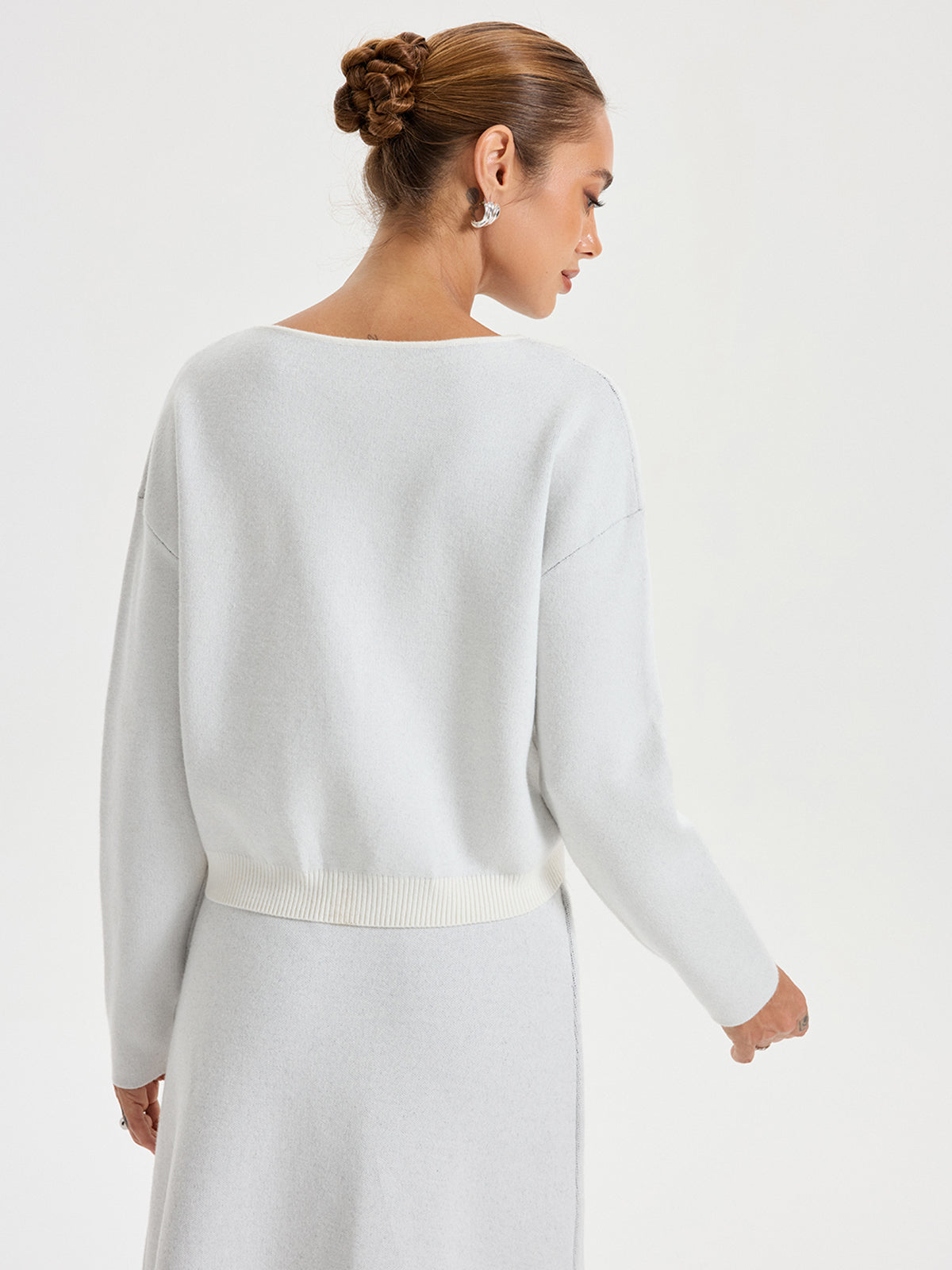 Rundhals-Strickoberteil mit Tuschemalerei-Muster