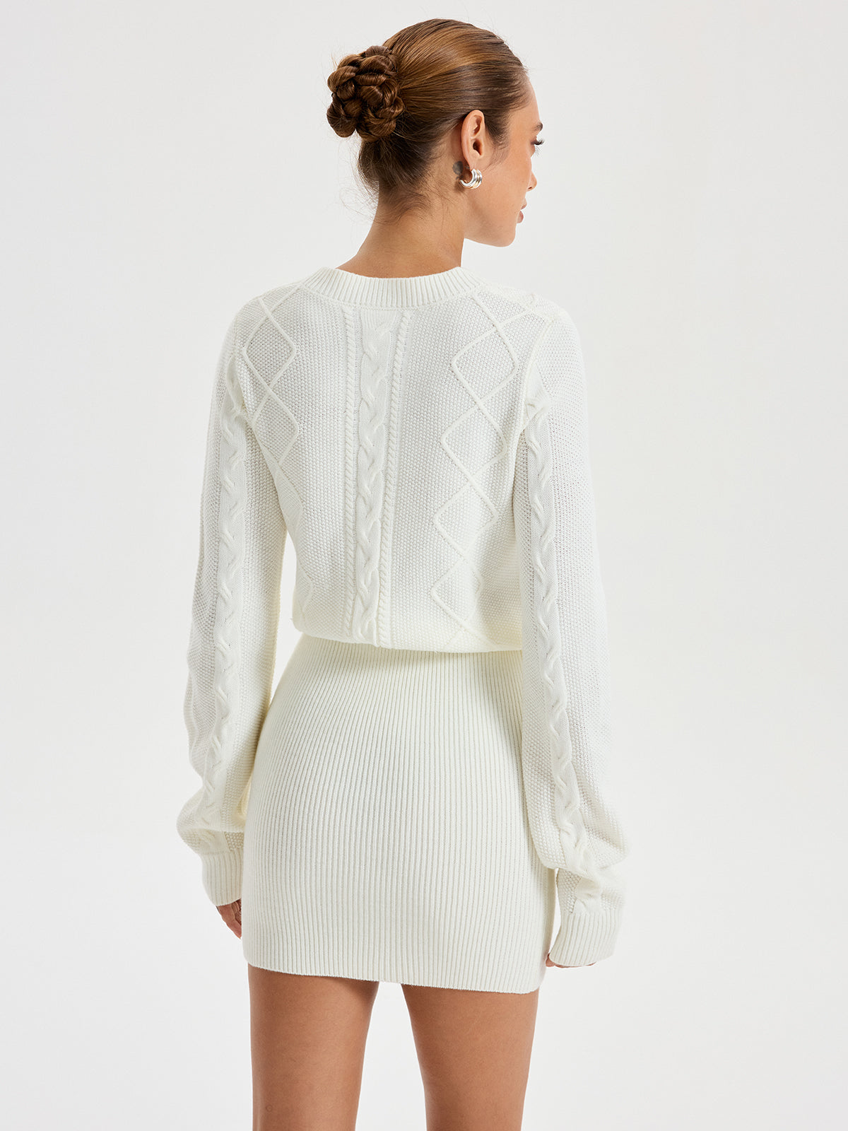 Cable Knit Crewneck Sweater Dress