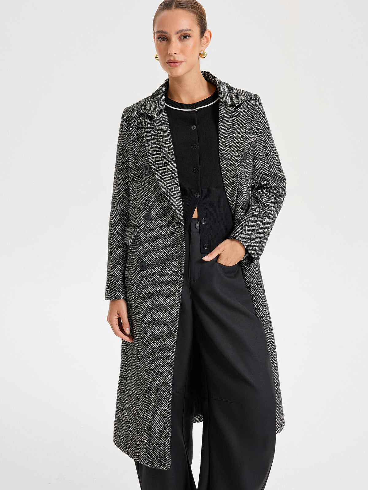 Wool Blend Double Breasted Coat