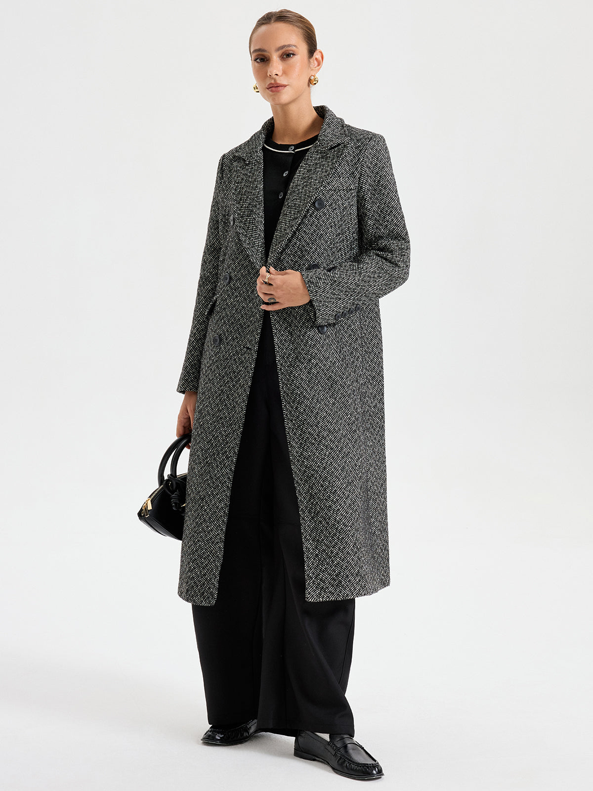 Wool Blend Double Breasted Coat
