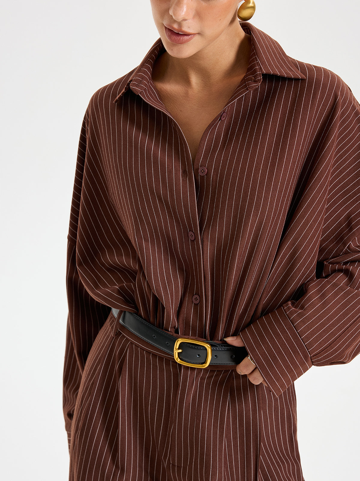 Body à manches longues rayé avec col chemise