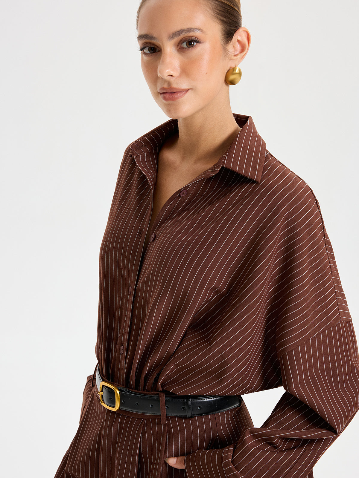Body à manches longues rayé avec col chemise