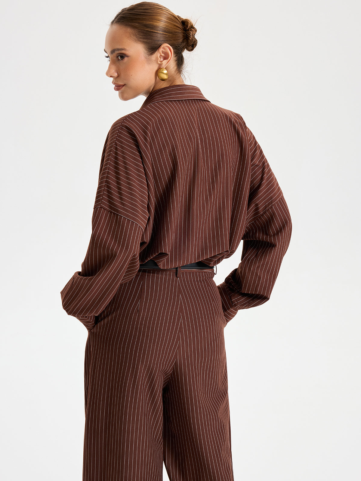 Shirt Collar Pinstripe Long Sleeve Bodysuit