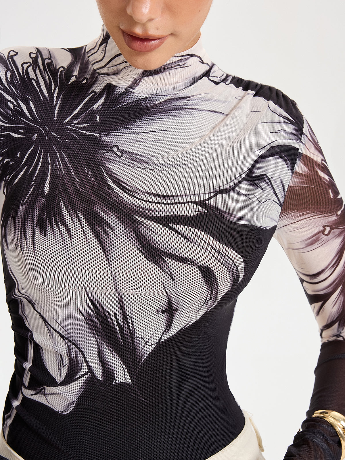 Body en maille avec imprimé floral placé
